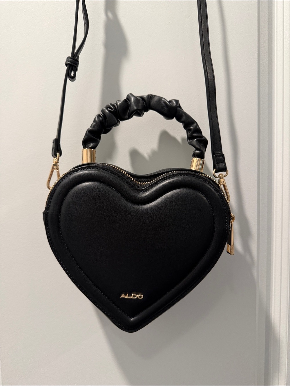 Aldo Black Heart-Shaped Crossbody Bag with Ruched Handle